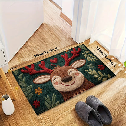 Fluffy Christmas Deer Microfiber Mat with vibrant colors and a festive design for holiday decor