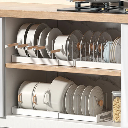 Nutshell foldable pot and lid organizer with sleek design for efficient kitchen storage