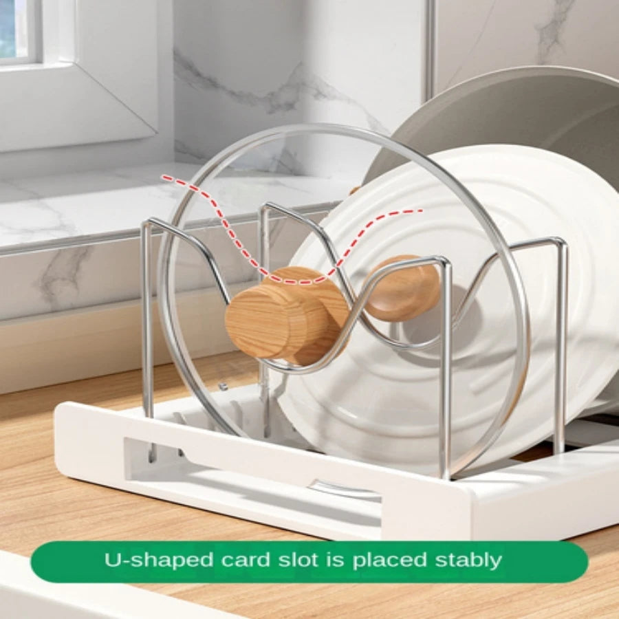 Nutshell foldable pot and lid organizer with a stylish design for efficient kitchen storage