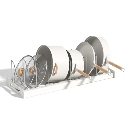 Nutshell foldable pot and lid organizer with a sleek design for efficient kitchen storage