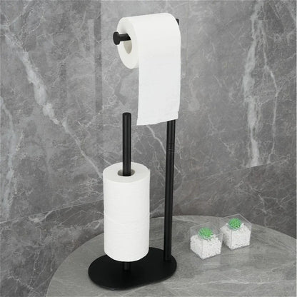 Nutshell freestanding toilet paper holder with brush in sleek black design for bathroom organization