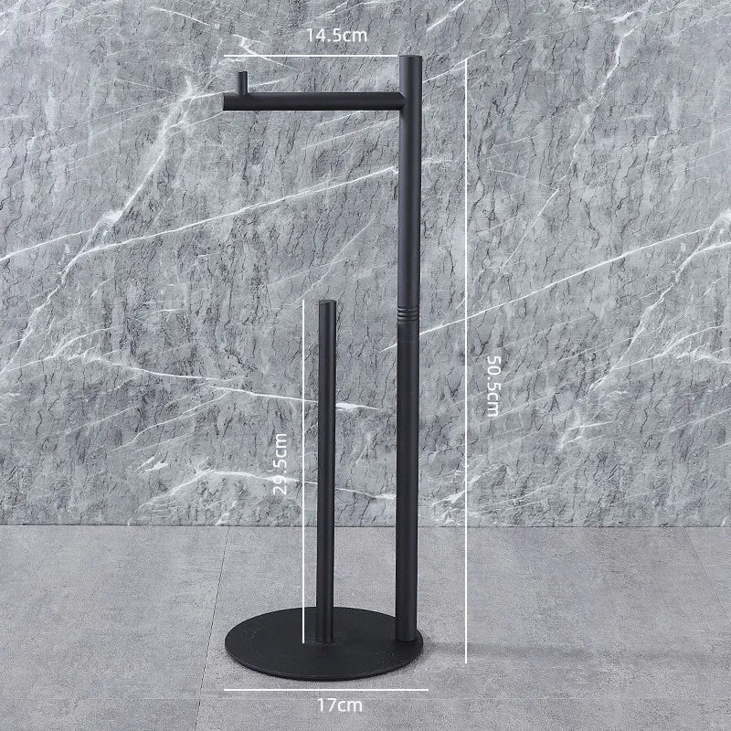 Nutshell freestanding toilet paper holder with brush in stylish black design and modern dimensions