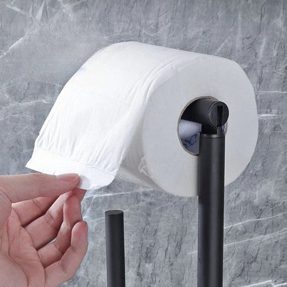 Nutshell freestanding toilet paper holder with brush in modern design for convenient bathroom organization
