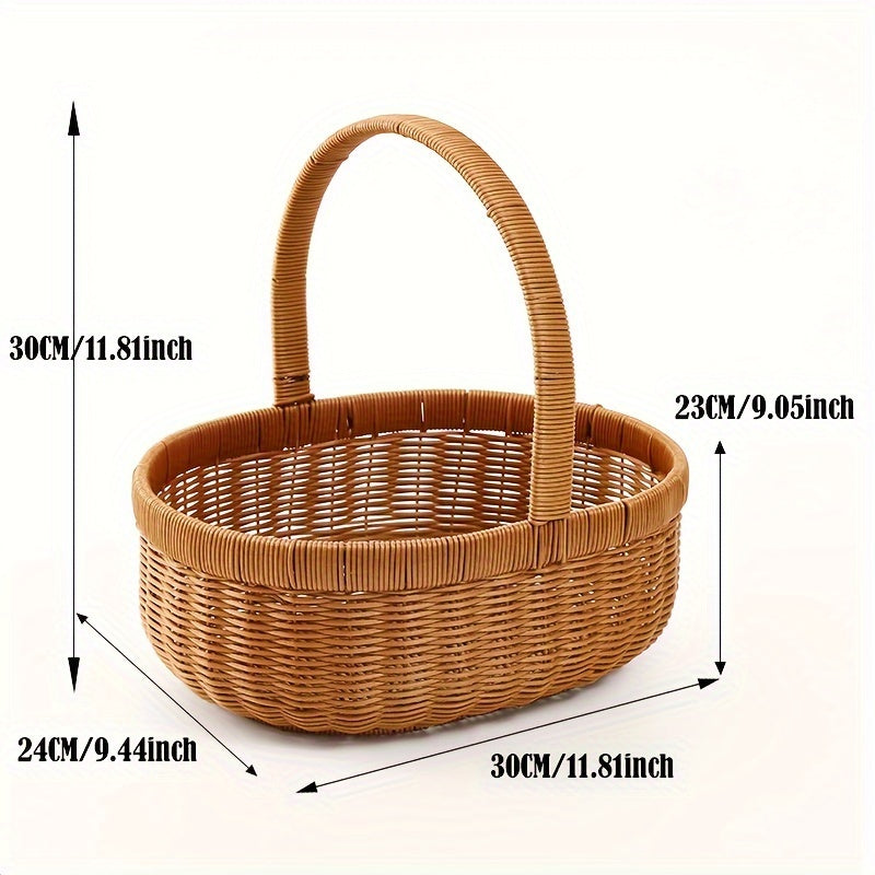 Functional wicker basket with handle, perfect for storage and organization in any room.