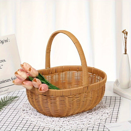 Functional wicker basket with handle, perfect for carrying flowers or organizing items at home