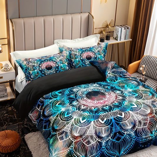 Galaxy Mandala Duvet Cover Set featuring vibrant colors and intricate patterns for a stylish bedroom decor
