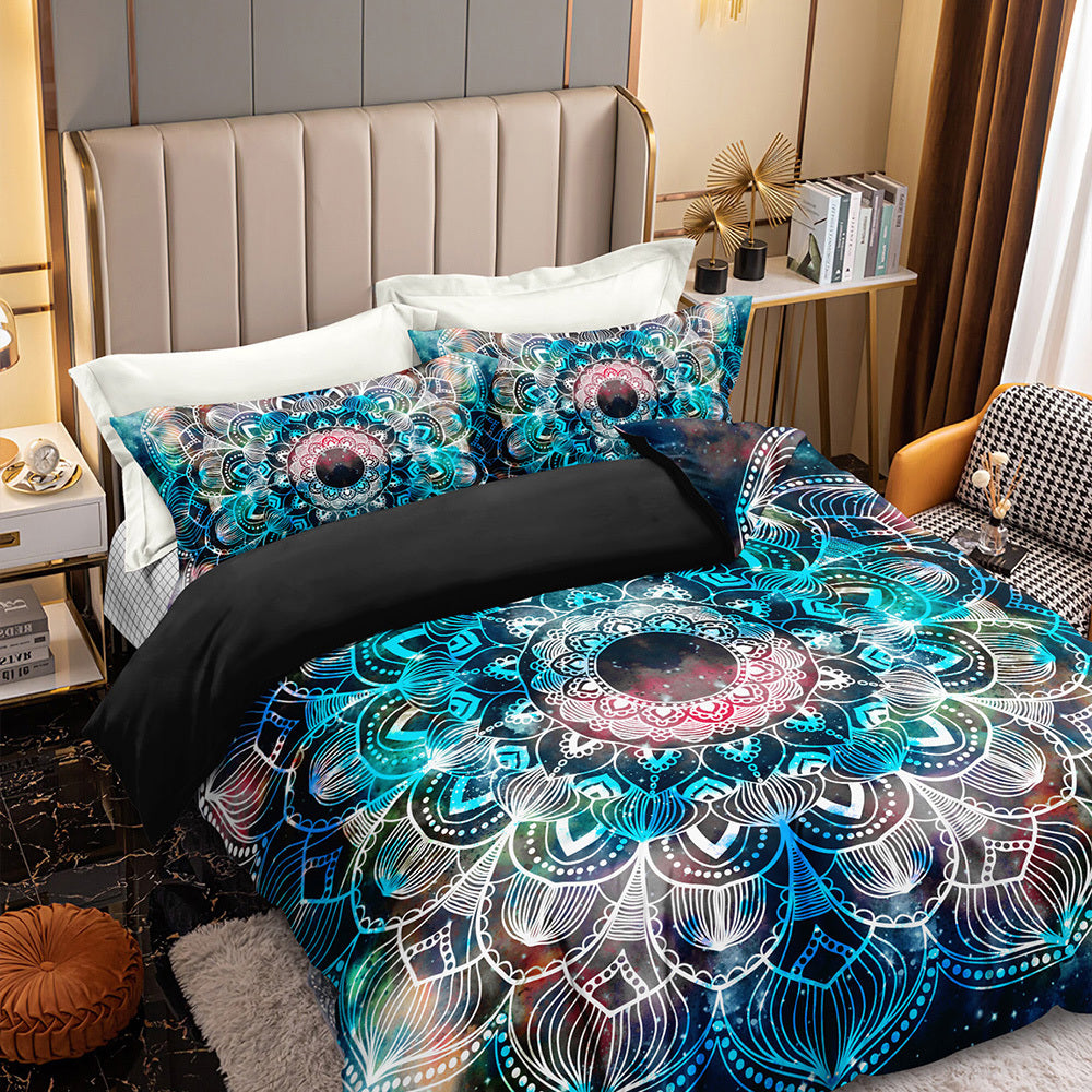 Galaxy Mandala Duvet Cover Set featuring vibrant colors and intricate design for stylish bedding