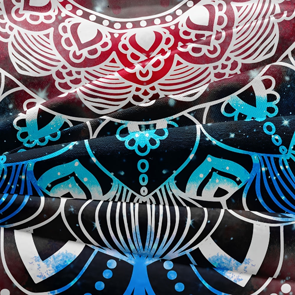 Galaxy Mandala Duvet Cover Set featuring intricate patterns in vibrant colors and cosmic design