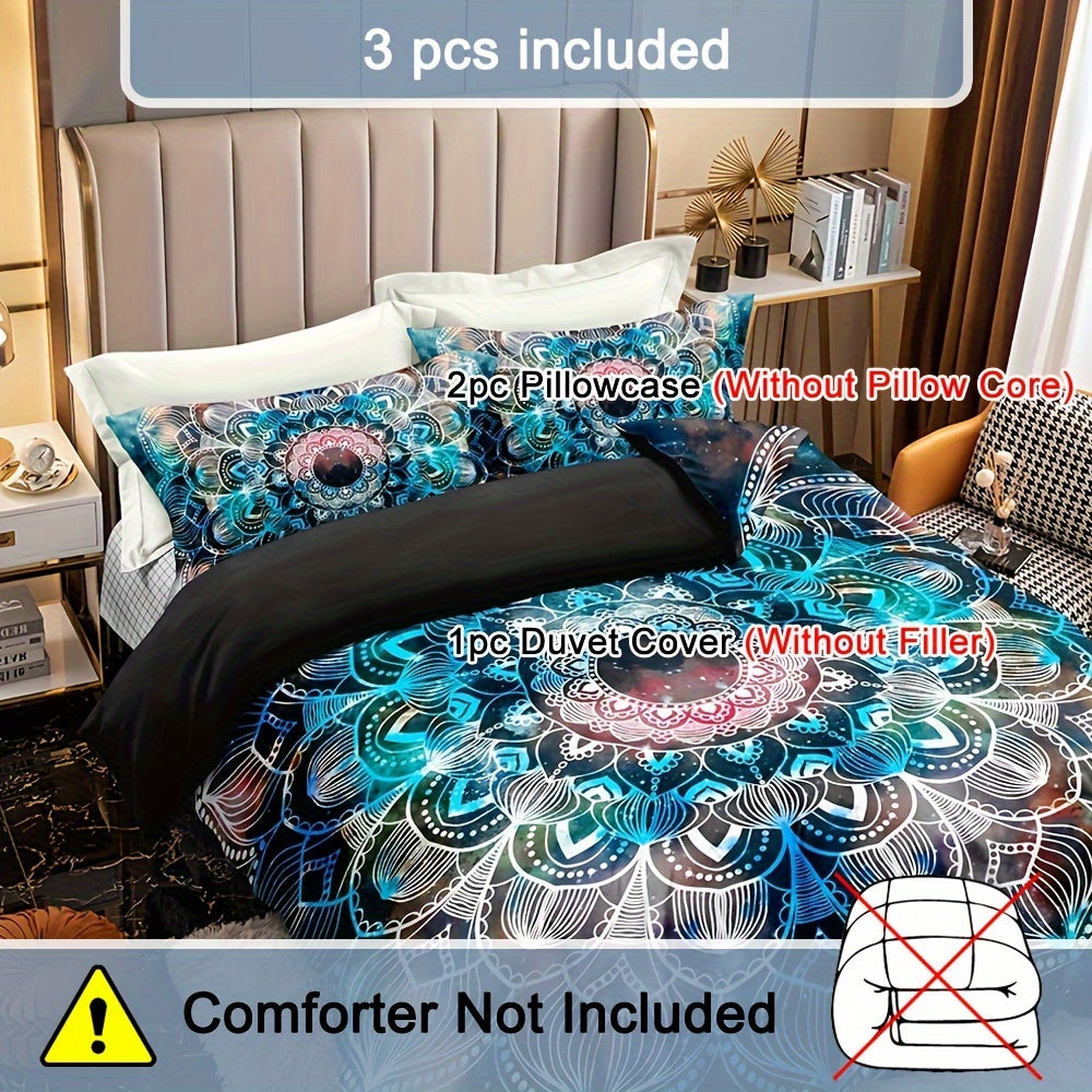 Galaxy Mandala Duvet Cover Set in vibrant colors with two pillowcases for a stylish bedroom refresh