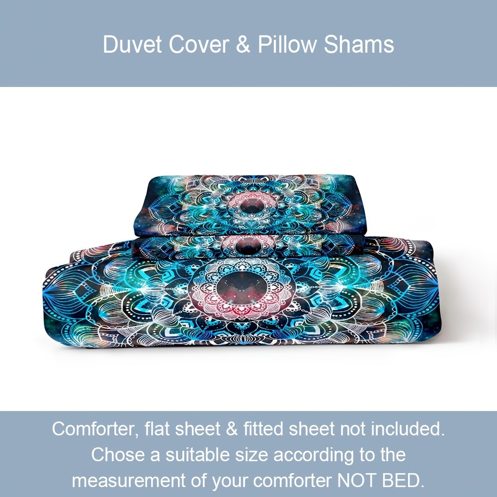 Galaxy Mandala Duvet Cover Set featuring vibrant colors and intricate designs for stylish bedding
