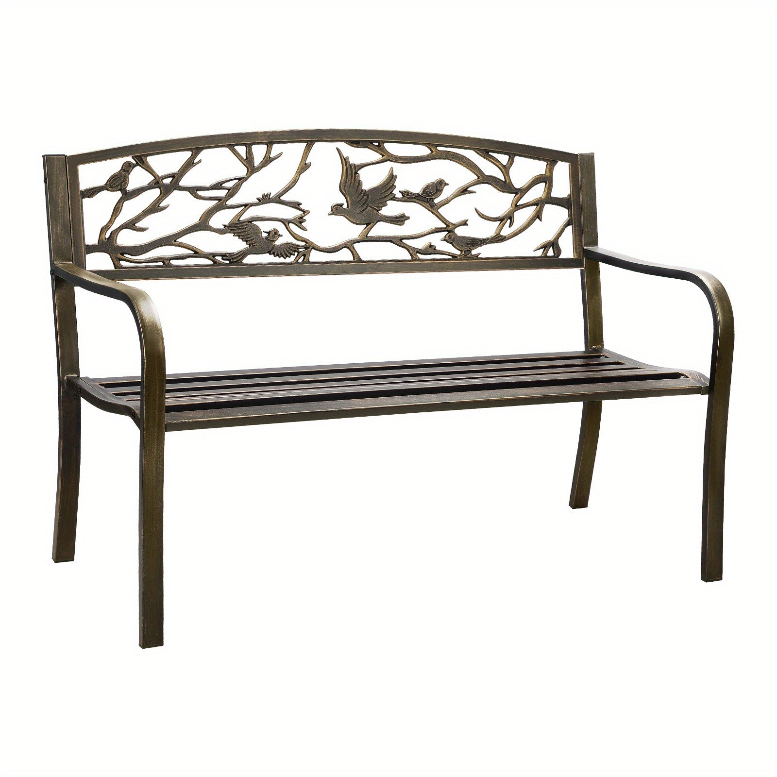 Nutshell Garden Bench 3 Seater with Elegant Bird Design and Sturdy Metal Frame for Outdoor Relaxation
