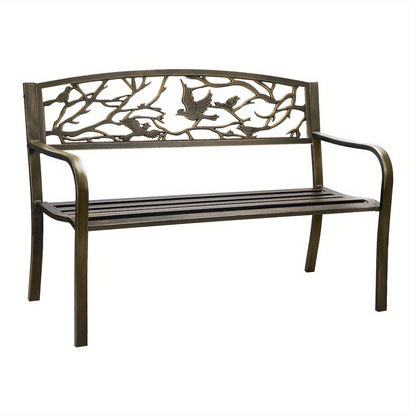 Nutshell Garden Bench 3 Seater with Elegant Bird Design and Sturdy Metal Frame for Outdoor Relaxation
