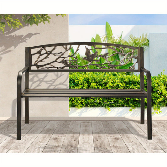 Decorative Garden Bench 3 Seater with Ornate Bird Design for Outdoor Spaces