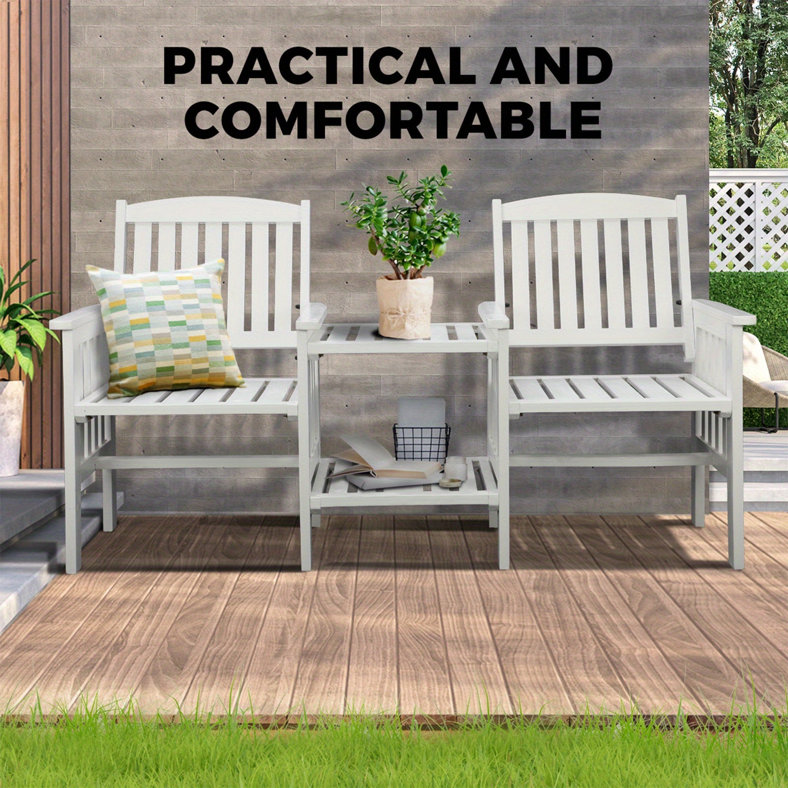Nutshell 2 seat garden chair with table in a stylish outdoor setting for relaxing moments