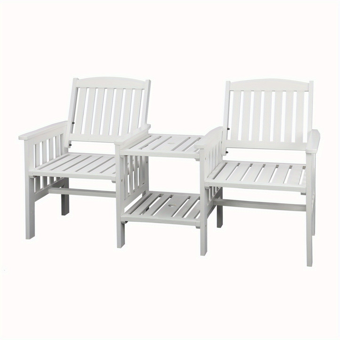 Nutshell 2 seat garden chair with table in white wood for outdoor relaxation and gatherings