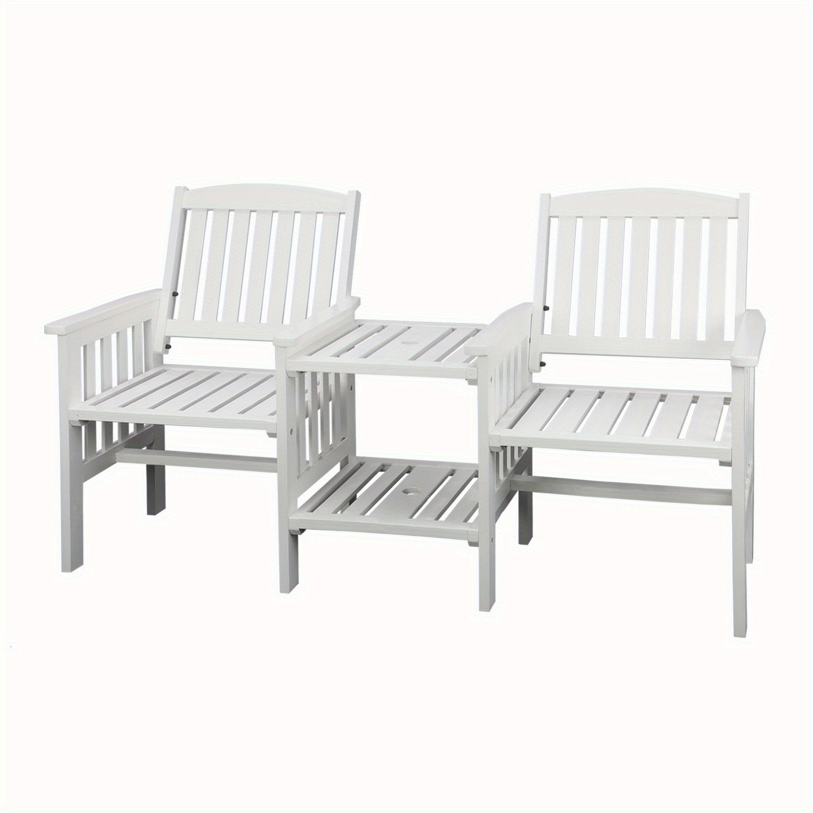 Nutshell 2 seat garden chair with table in white wood for outdoor relaxation and gatherings