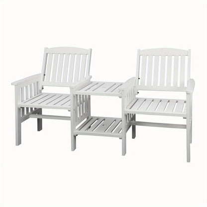 Nutshell 2 seat garden chair with table in white wood for outdoor relaxation and gatherings