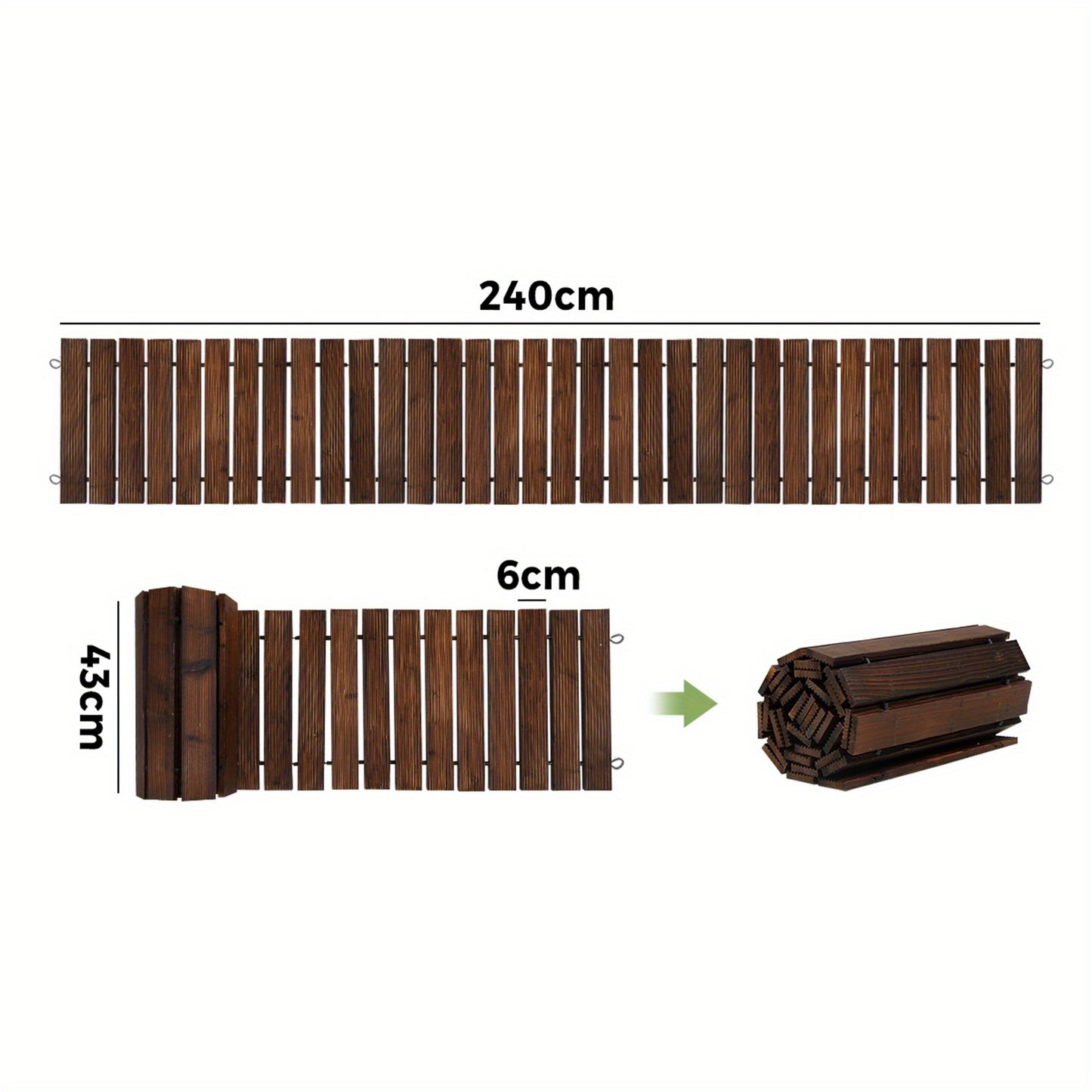 Roll-Out Straight Garden Pathway in Dark Wood, 240cm long, easy to roll and unfold for garden use