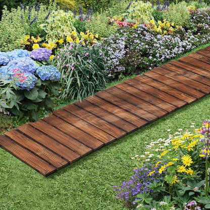 Natural wooden Roll-Out Straight Garden Pathway among vibrant flowers and greenery in a garden setting