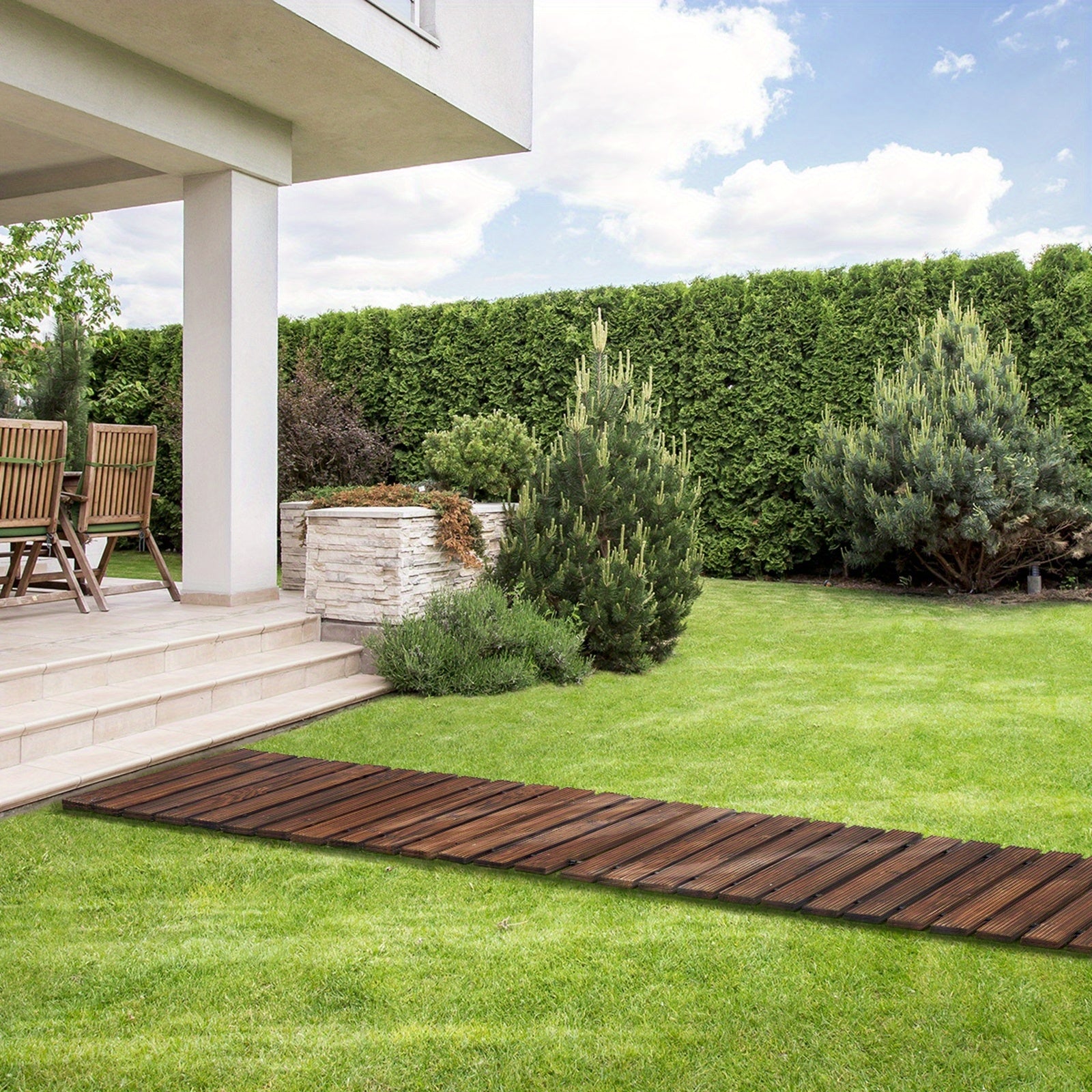 Nutshell Roll-Out Straight Garden Pathway Made of Durable Wood for Easy Lawn Access