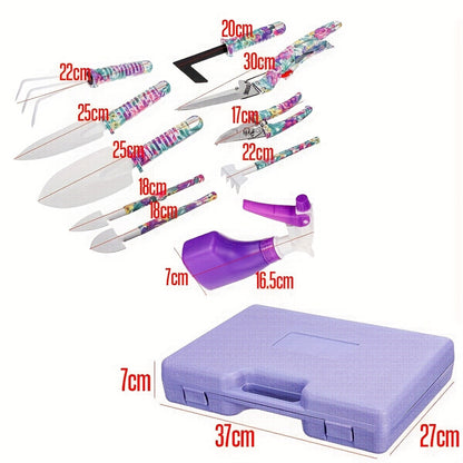 10pcs Garden Tool Gift Set with colorful ergonomic handles and included storage case for easy organization