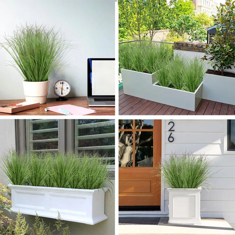 Nutshell Faux onion grass artificial plant in white planters for indoor table display and outdoor porch decor