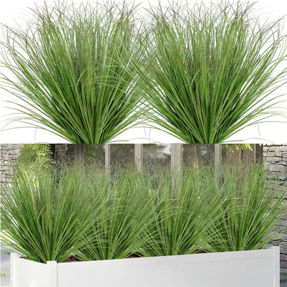 Nutshell Faux onion grass artificial plant set displayed in a white rectangular planter with dense green blades