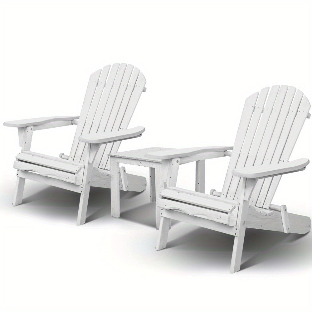 White Gardeon Adirondack table and chairs set by Nutshell with two chairs and a connecting table