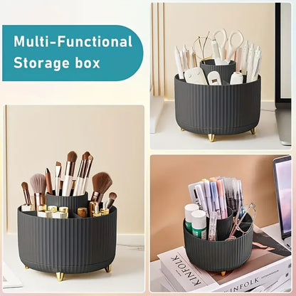 Nutshell 360 degree rotating makeup organizer in black multi-functional storage box for bathroom