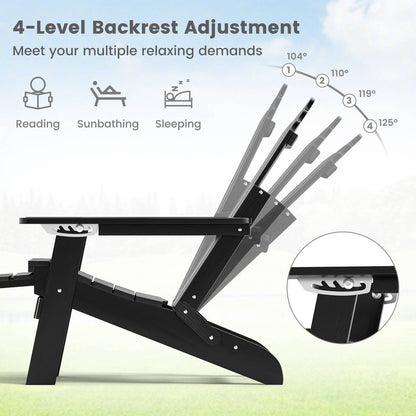 Adjustable Adirondack chair with footrest showing 4-level backrest adjustment for reading sunbathing and sleeping