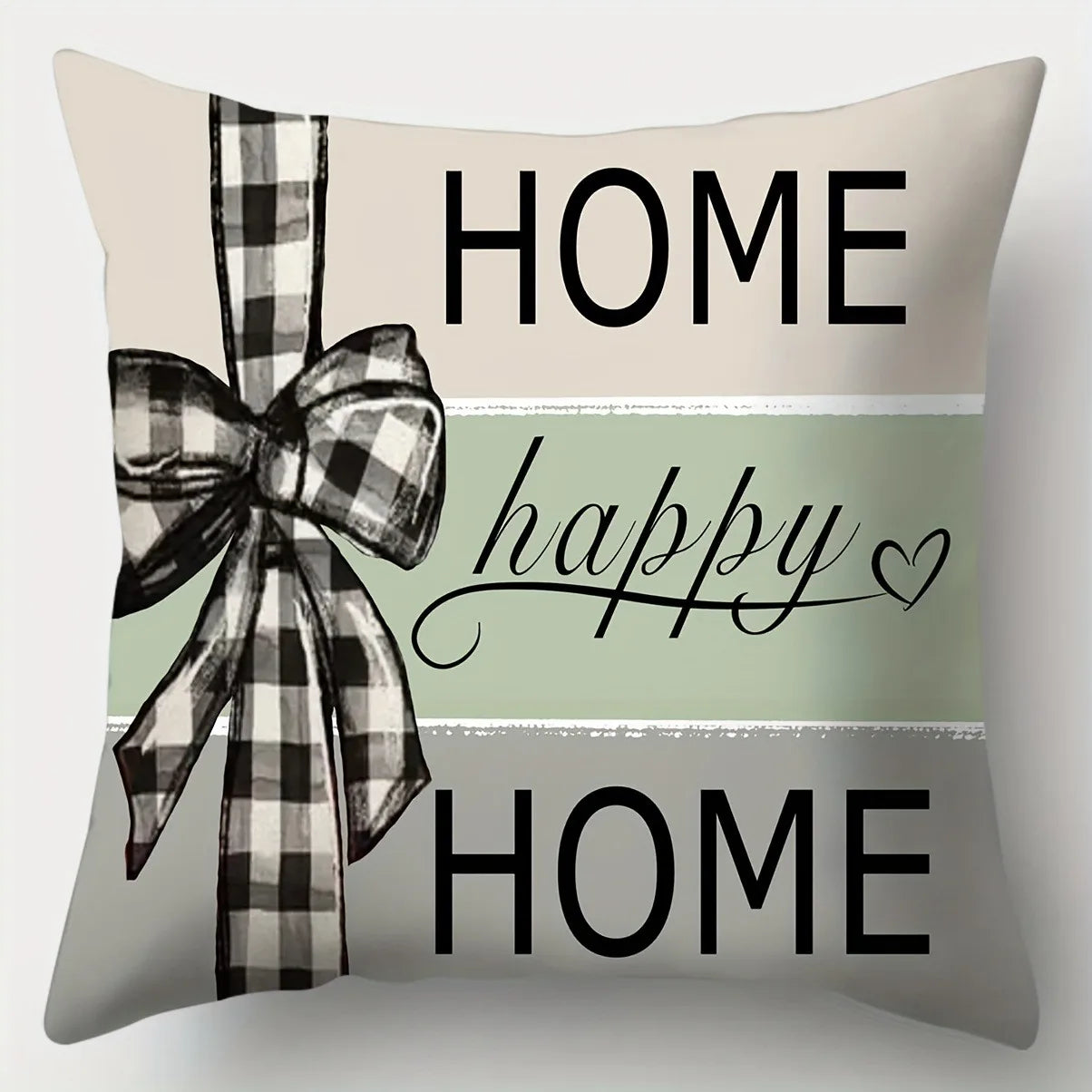 Nutshell plant flower print pillowcase with home happy home text and black checkered bow design