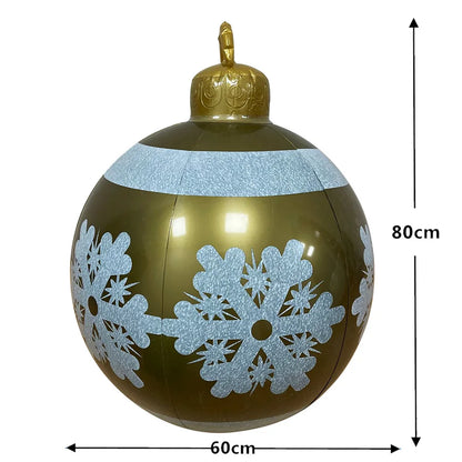 Giant outdoor Christmas inflatable ball in gold with snowflake design, measuring 80cm tall