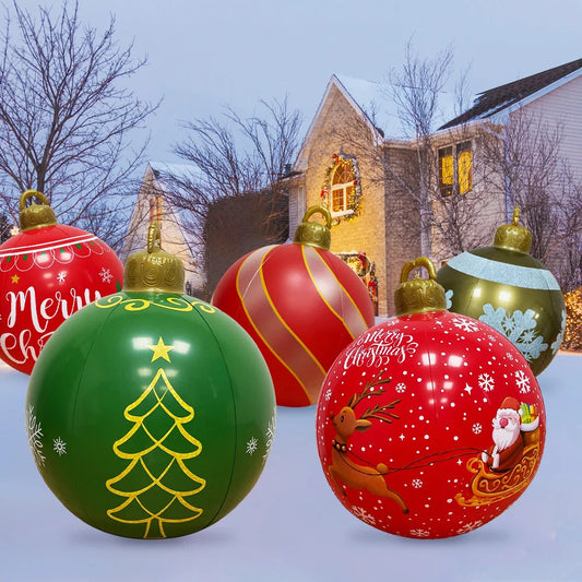 Giant outdoor Christmas inflatable ball set in festive colors for holiday decorations
