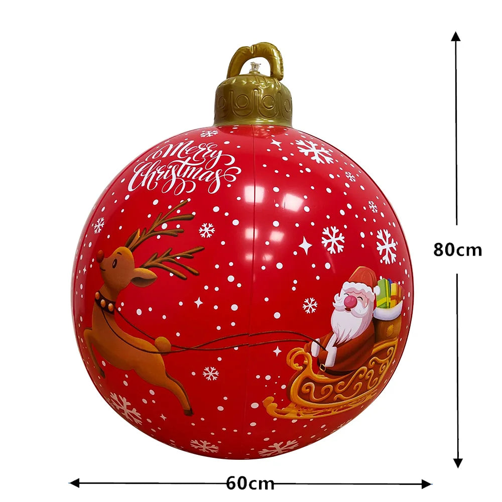 Giant outdoor Christmas inflatable ball featuring Santa and reindeer design for festive decorations