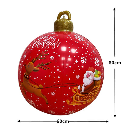 Giant outdoor Christmas inflatable ball featuring Santa and reindeer design for festive decorations