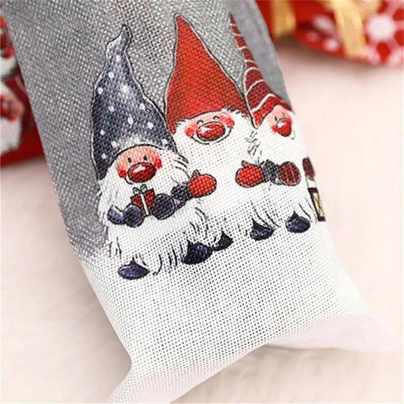 Gnome Christmas wine bottle cover with colorful gnomes and festive designs for holiday celebrations