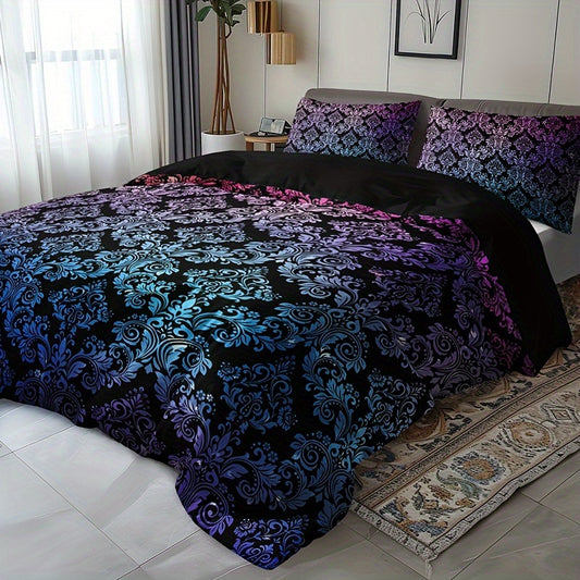 Gradient Mandala Duvet Cover Set featuring a vibrant black and blue pattern for stylish bedroom decor