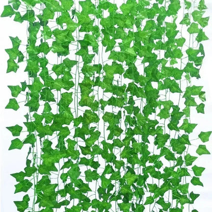 Nutshell Artificial Green Ivy Leaf Rattan Creeper Vine hanging faux plant strands with dense green leaves