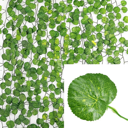Nutshell Artificial Green Ivy Leaf Rattan Creeper Vine faux hanging greenery with realistic round leaves for wall decor