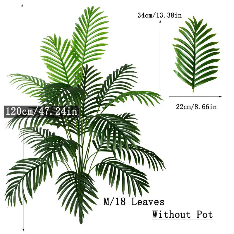 Nutshell Large Artificial Palm Tree Monstera Tree Branch 47 inch faux palm with 18 leaves without pot