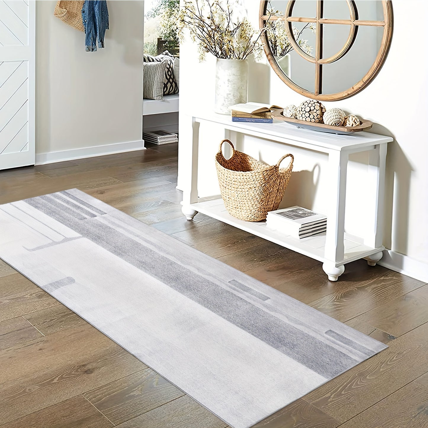 Stylish grey hallway runner rug featuring a modern abstract design suitable for home decor