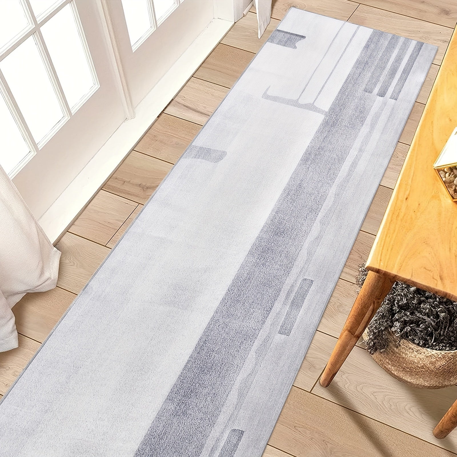 Stylish grey hallway runner rug with abstract design, perfect for enhancing entryways and corridors