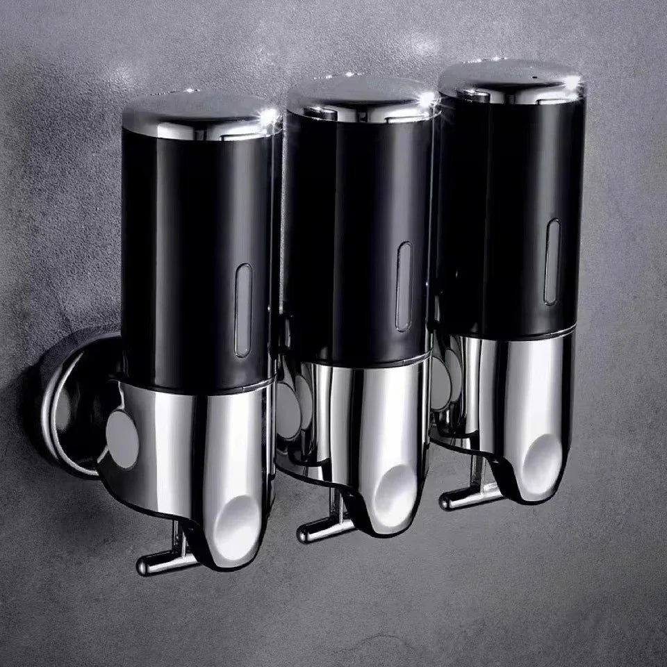 Nutshell Hand Liquid Soap Dispensers Wall-Mounted Set in Sleek Black and Chrome Finish