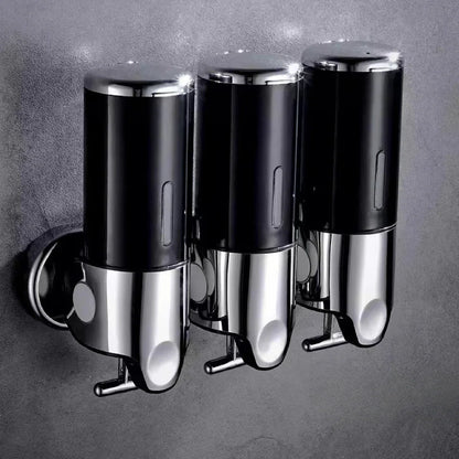 Nutshell Hand Liquid Soap Dispensers Wall-Mounted Set in Sleek Black and Chrome Finish