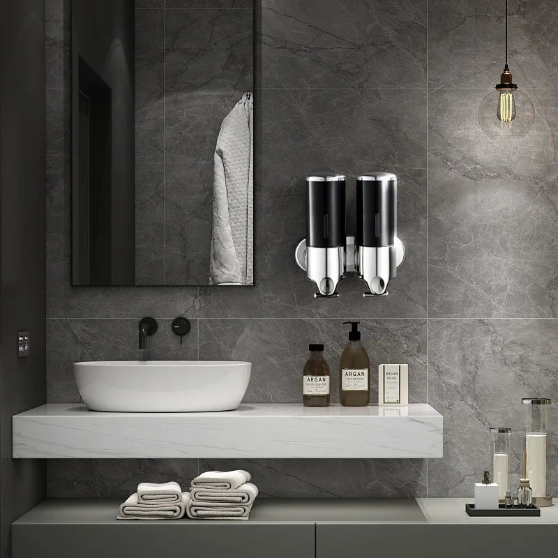 Modern wall-mounted Hand Liquid Soap Dispensers in a stylish bathroom setting