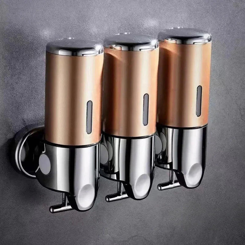 Nutshell Hand Liquid Soap Dispensers in a stylish chrome and copper design for modern bathrooms