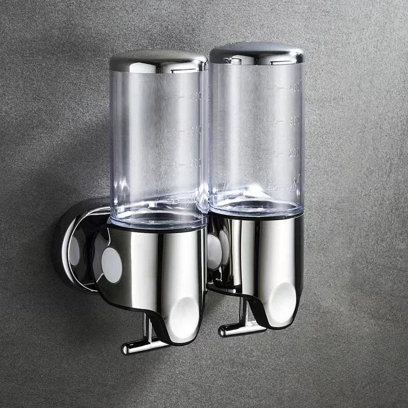 Nutshell Hand Liquid Soap Dispensers in chrome with dual chambers for easy access and dispensing