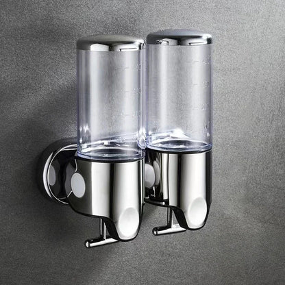 Nutshell Hand Liquid Soap Dispensers in chrome with dual chambers for easy access and dispensing