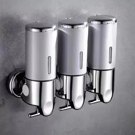 Nutshell Hand Liquid Soap Dispensers in a sleek wall-mounted design with three containers
