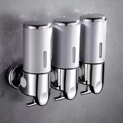 Nutshell Hand Liquid Soap Dispensers in a sleek wall-mounted design with three containers